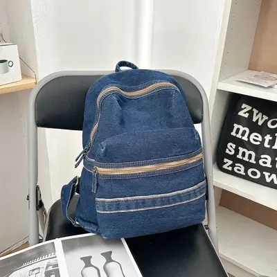 Retro Denim Small Backpack for Women, Student Casual Daypack - 8