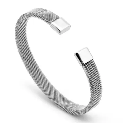Cross-border European and American lightweight luxury stainless steel C-shaped mesh elastic open bangle bracelet, unisex, adjustable size - 8