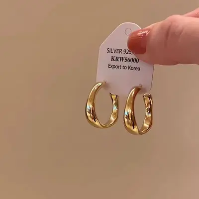 925 gümüş iğneli C-şekli altın küpe - 4