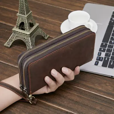 Men's Genuine Leather Long Wallet, Crazy Horse Cowhide