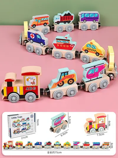 Wooden Magnetic Digital 12-Section Combined Small Train Toy for Children, Boys and Girls Ages 2-4, Baby Early Education Enlightenment - 10