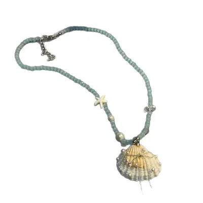 Pearl and shell bead necklace, beach vacation style - 6