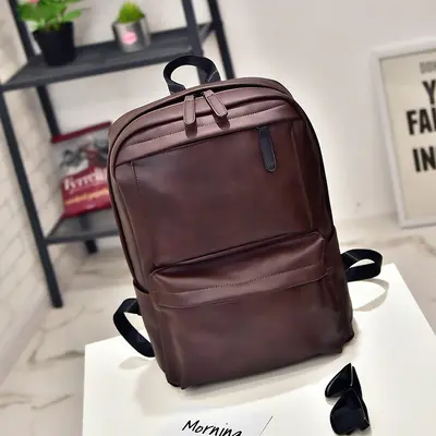 Men's leather backpack large capacity travel backpack junior high school and high school university student bag fashion men's bag computer bag - 7