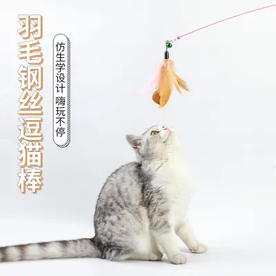 Cat Teaser Wand with Steel Wire and Replaceable Feather Head - 3