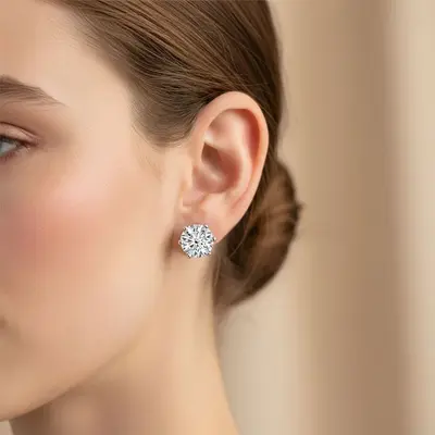 S925 Silver Moissanite Stud Earrings, Six-Claw, D-Color, for Women