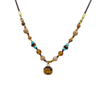 Tiger's Eye Beaded Necklace, Vintage Round Loop Design - 6