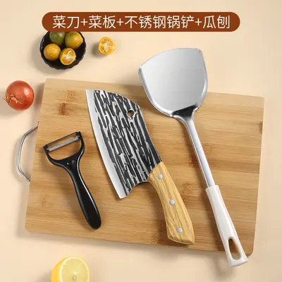 龙泉刀具套装手工锻打刀家用菜刀菜板二合一厨房全套厨具砧板组合 - 9
