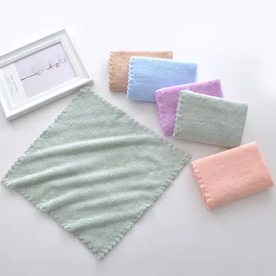 Plain coral velvet square towel manufacturer wholesale soft and absorbent kindergarten small towel home children hand towel fabric - 7