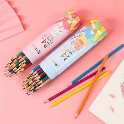 Çocuk renkli yağlı pastel seti, kova ambalaj ve kalem