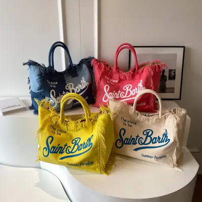 Large Capacity Tasseled Printed Women's Beach Tote Bag - 5