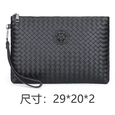 Men's Woven Hand Bag, Large Capacity Soft Leather Clutch Envelope Bag - 10