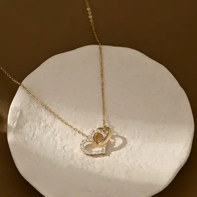 Gold-plated zircon necklace with heart cut pendant - 4