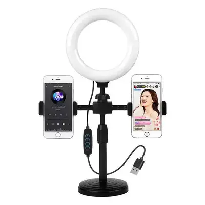 Herstellergrosshandel Desktop-Ständer 6 Zoll Ringlicht Smartphone-Live-Stream-Ständer Dual-Kamera-Set Teleskop-Scheibenständer