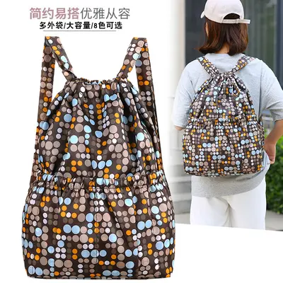 Women's Printed Backpack, Drawstring, Lightweight, Large Capacity