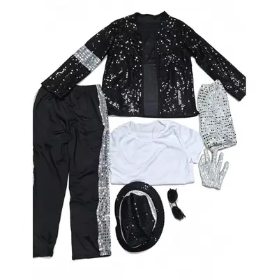 MJ Michael Jackson Cosplay Kostüm Seti, Çocuk ve Yetişkin, Step Dansı - 6