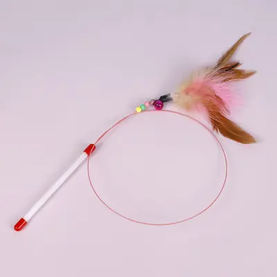 Two-Color Feather Cat Teaser Wand, Steel Wire Interactive Cat Toy - 5
