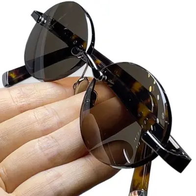 Frameless Round Brown Sunglasses - 5