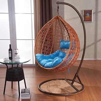Tek kişilik rattan asma sandalye, karbon çelik çerçeve, balkon ve veranda - 10