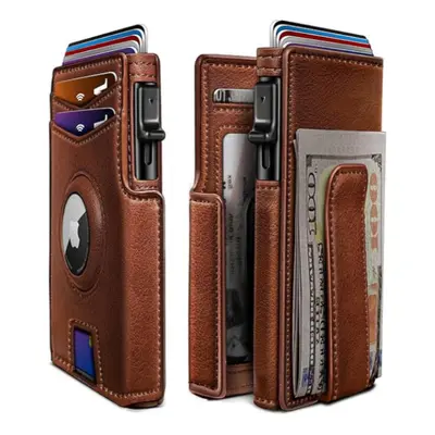 Genuine Leather Men's Bi-Fold Wallet with AirTag Aluminum Box - 8