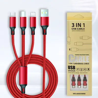 Nylon geflochtenes ein bis drei in einem Datenkabel Handy-Ladekabel three in one schnellladen 3A für Apple Android Typ - 2