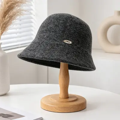Korean-Style Wool Blend Fisherman Hat for Women, Windproof, Autumn Winter - 11