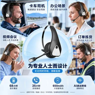 Bluetooth Kulaklık 2026 Yeni Model İşletme Konferansı Gürültü Giderme Kamyon Şoförü Uzun Pil Ömrü Başa Takılan Kablosuz Bluetooth Kulaklık