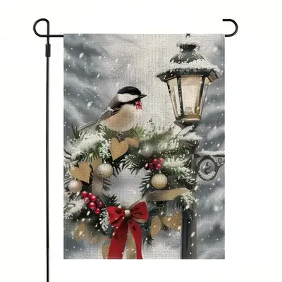 Leinen-Weihnachtsgartenfahne mit Schneemann und Weihnachtsbaum - 12
