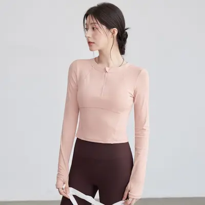 清仓瑜伽服女新款网纱运动上衣性感显瘦带胸垫健身训练服套装批发 - 8