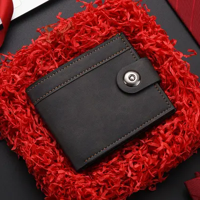Men's Short Wallet with Button Closure and Multiple Card Slots - 7