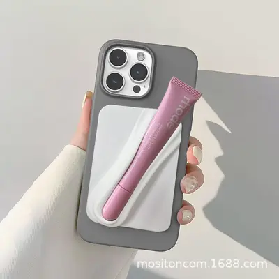 Silicone Phone Case with Lipstick Holder, Soft Protective Cover