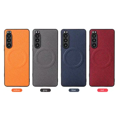 Sony Xperia 5 kılıfı, karbon fiber desen, manyetik
