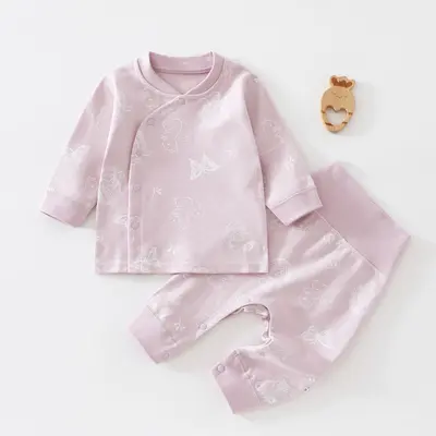 Pure Cotton Seamless Baby Set, Side Button, High-Waist Belly Protection, Two-Piece - 6