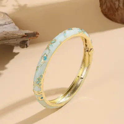 Avrupa ve Amerika Sınır Ötesi Yeni Model Çin Tarzı Küçük Çiçek Cloisonné Bilezik Mine Renkleri İnce Çiçek Vintage Damlama Yağlı Bilezik - 5