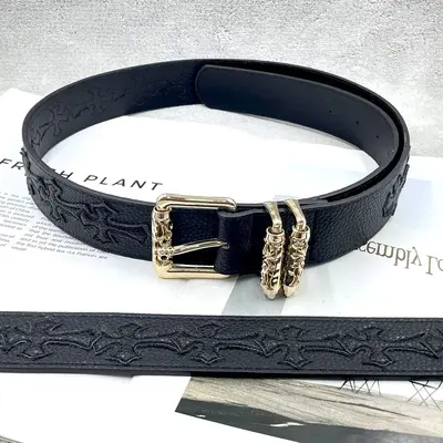 Chrome Hearts Sacred Sword Cross Belt for Men, Roller Hollow Design, Evergreen Style, Hanging Pattern Women's Belt, Celebrity Style, Perforated Heart Design. - 11