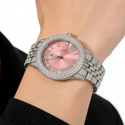 Herren-Quarzuhr mit quadratischem Zifferblatt und Strass