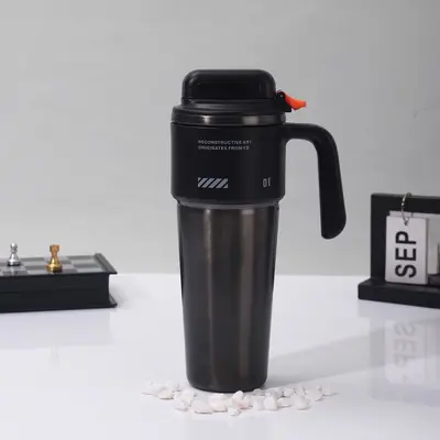Edelstahl-Thermobecher mit Ein-Knopf-Deckel, Griff und Strohhalm - 12