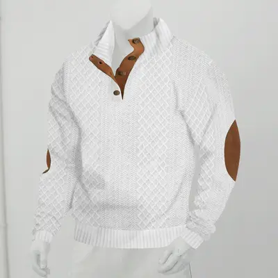 2025 Sınır ötesi erkek giyim Amazon Temu sweatshirt erkek sonbahar ve kış ince dik yaka uzun kollu jakarlı örgü kazak - 7