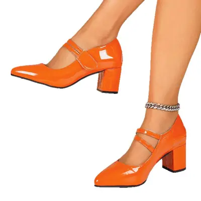 Plus size high-heel Mary Jane women's shoes, pointed toe, hook-and-loop strap