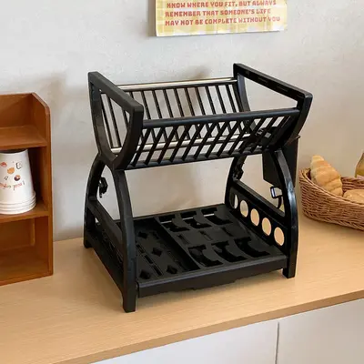 Double-layer kitchen storage rack with drain shelf for tableware - 8