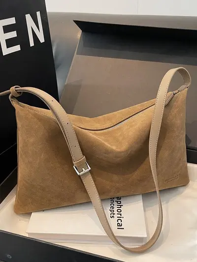 Retro Suede Pillow Bag for Women, Large Capacity Underarm Bag - 5