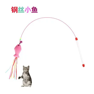 厂家直供钢丝彩色羽毛逗猫棒 猫玩具送铃铛 猫咪玩具宠物用品批发 - 9