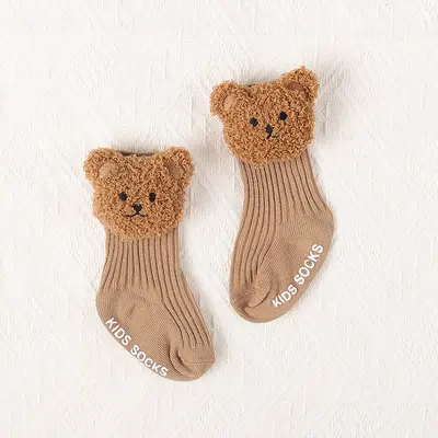 Baby Mid-Calf Socks with Bear Design, Anti-Slip Walking Socks
