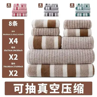 Coral fleece towel set 8-piece striped design - 2