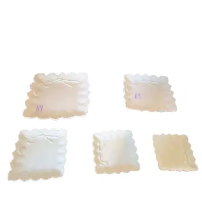 Cream-Style French Embossed Square Vintage Lace-Edge Ceramic Plate