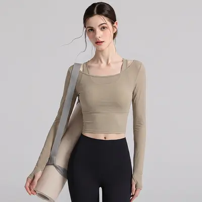Damen-Yoga-Langarmshirt mit Brustpolster - 11