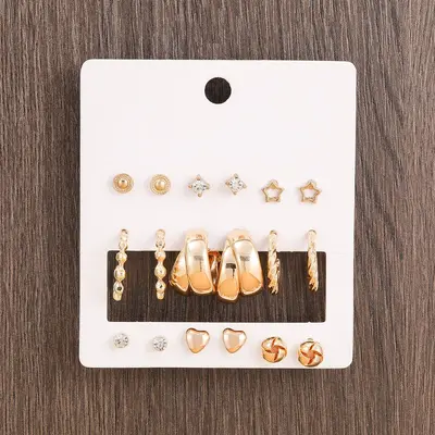 Multi-Pair Earring and Stud Set, Alloy Card-Mounted Earrings - 7