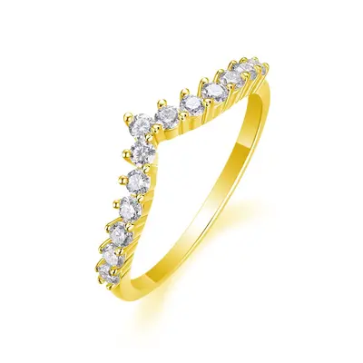 S925 Sterling Silver V-Shaped Women's Ring with D-Color Moissanite - 9