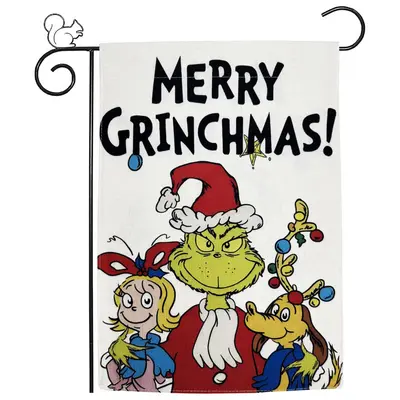 Noel bahçe bayrağı, Grinch Noel Baba çift taraflı baskılı açık hava bayrağı - 11