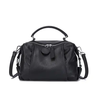 Women's Genuine Leather Boston Bag with Crossbody Strap - 9