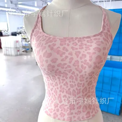 Damen Yoga-Sporttop im Leopardenmuster mit integriertem BH, Rosa